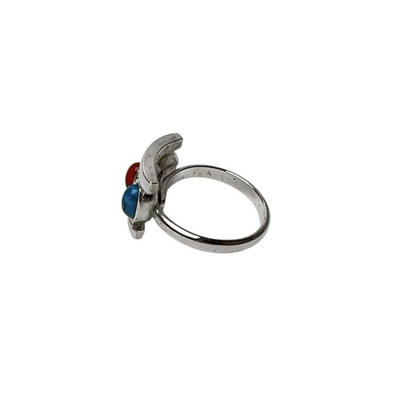 Sarah Coventry Indian Princess Ring Adjustable Red Blue Silver Tone Size 5.5 Vtg - Picture 5 of 8